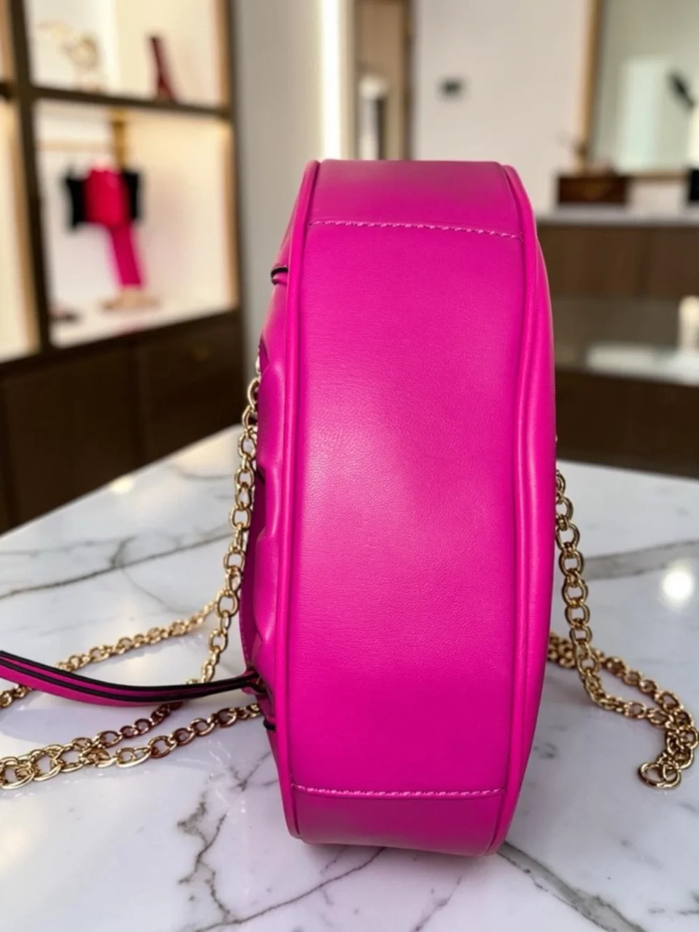 Aldo Hot Pink Mini Shoulder Bag Y2K Baguette Gold Chain Barbiecore Purse - Picture 4 of 6